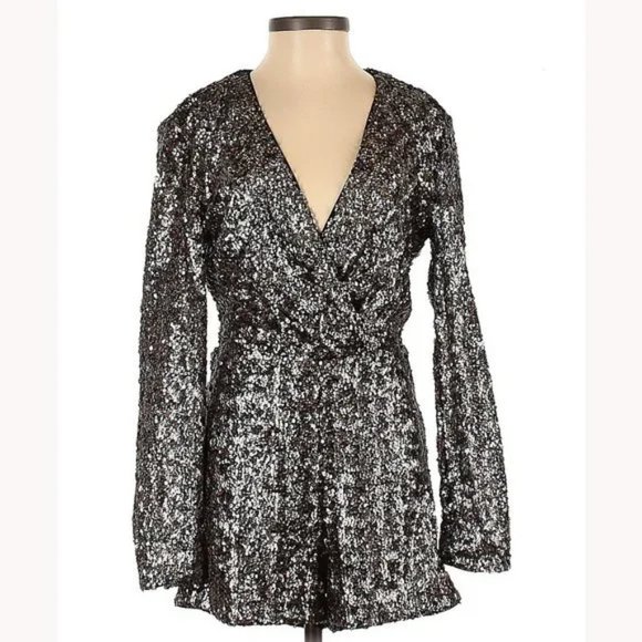 💥SHOWSTOPPER💥 SEQUIN BODYCON ROMPER in GUNMETAL & GOLD - Picture 6 of 13